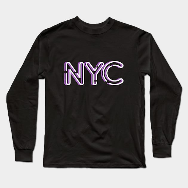 New York City Typography NYC Neon Design Long Sleeve T-Shirt by tonylonder